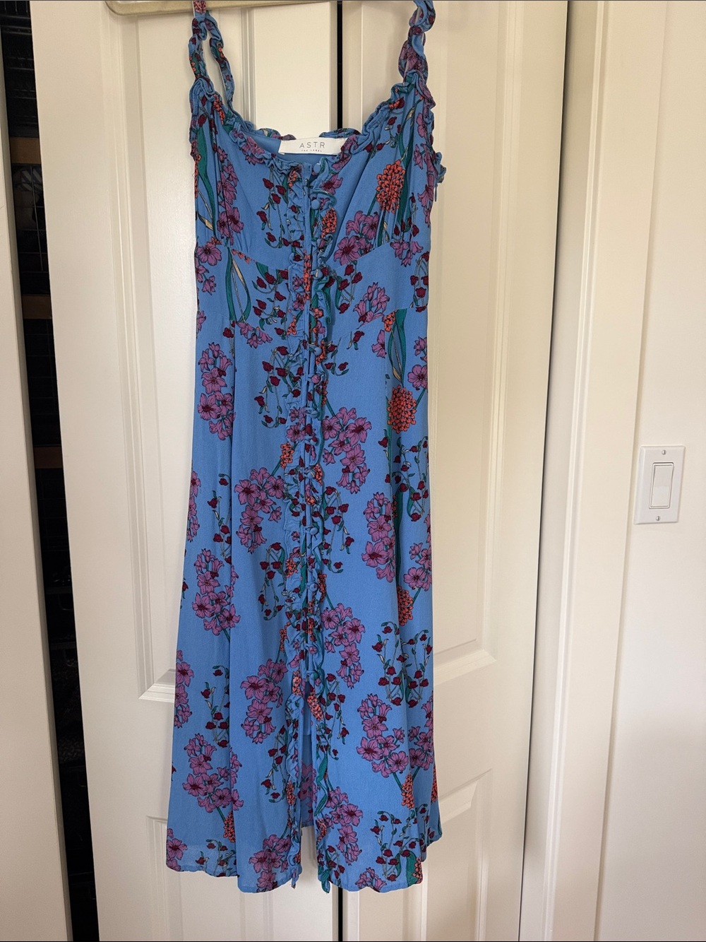 ASTR Blue Maxi Skirt with Pink Floral Print